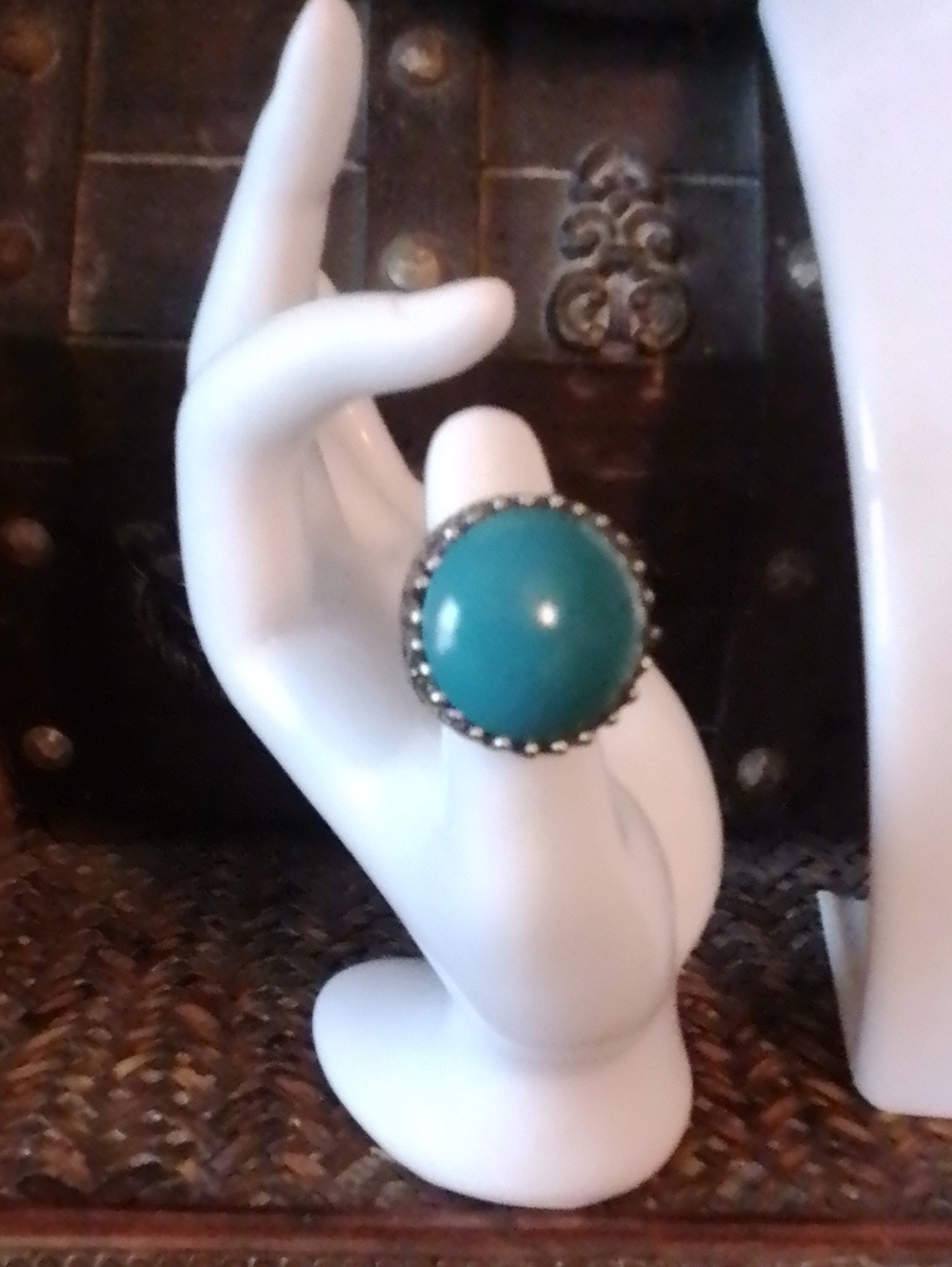 Turquoise Cabochon Statement Ring - Teal Blue Size 6